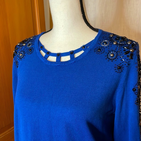 Alfred Dunner navy blue beaded pullover top size PL - Picture 6 of 6
